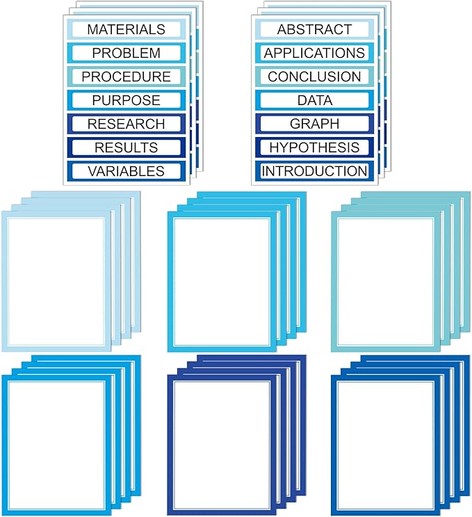 24 Sheets Science Board Supplies 18 Self Adhesive Presentation Science Subtitles & 6 Project Titles Board Sticker for School Office Supplies (Ocean Blue)
