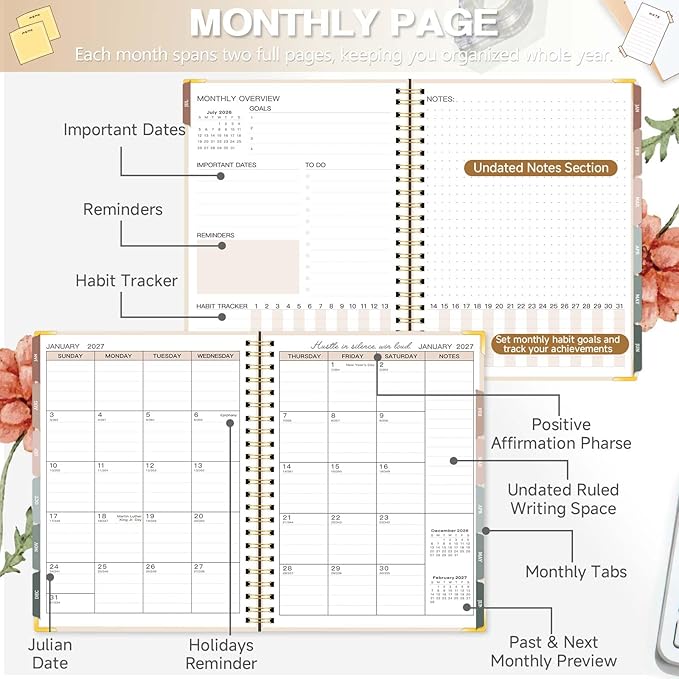 Large 2026-2027 Academic Planner, Weekly & Monthly Appointment Book from Jul. 2026 - Jun. 2027, Work & Life Daily Hourly Planner with Time Slots, Agenda Organizer for Home School, Beige, 8.5" x 11"