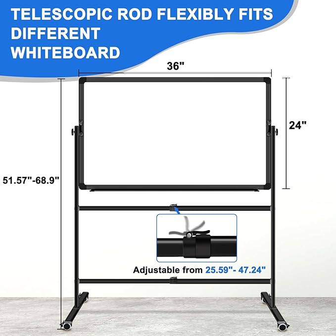 Max-officoo 36"x24" Double-Sided Mobile Whiteboard and Cork Boards with Stand Adjustable Height and Angle Rolling Magnetic Dry Erase Board