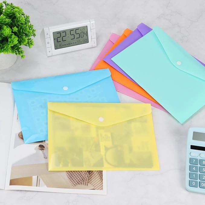 Plastic Envelopes 10 Pack Clear Document Folders，Plastic Envelopes with Snap Closure, Poly Folder File Folder for School Home Work Office Organization (6.1 * 4.5 inch)