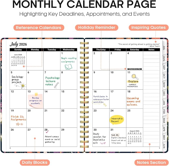 Planner 2026–2027, Weekly & Monthly Academic Organizer for School Year, Jul 2026–Jun 2027, Hardcover Planner with Tabs, Back to School Essential, 6.3" x 8.5", Wild Harmony