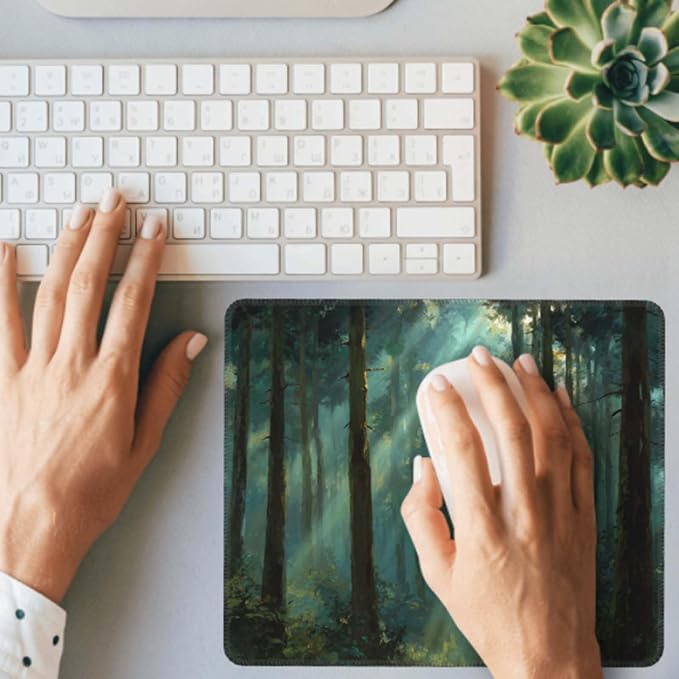 Voltique Mouse Pad Small Desk Mat, Forest Computer Mousepad with Stitched Edges Non-Slip, Keyboard Mouse Pad for Desktop Office Desk Accessories