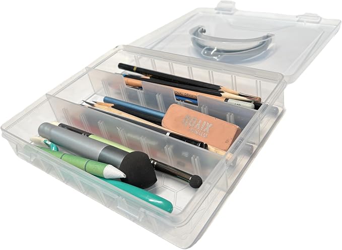 4-Pack PP Plastic Pencil Boxes with Handles, For storage of office supplies, art pencils, stationery, and small parts.