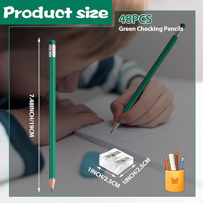 48 PCS Green Pencils Bulk with Eraser, Pre-Sharpened HB Pencils for Writing & Drawing, School Supplies for Kids Homework, Tests, Art Crafts & Teacher Grading (Green)