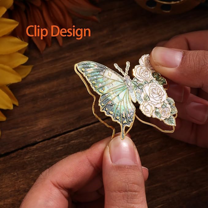 4 Pieces Metal Butterfly Bookmarks, Golden Clips Bookmark Oil Painting Theme Book Mark Bookmarks for Book Lovers Women Writers Readers Children Teens