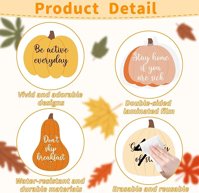 Hearvest Healthy Habits Bulletin Board Set Fall Classroom Decoration Cutouts Pumpkins Leaves Autumn Bulletin Board for School Home Office Chalkboard Whiteboard Wall Window Door Decor Supplies