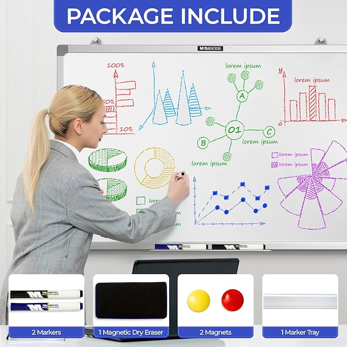 M&G Dry Erase Board Magnetic White Board for Wall, 36” x 24” Whiteboard with 2 Markers & 2 Magnets & 1 Eraser, Hanging Whiteboard with Silver Frame for Planning, Drawing, to Do List, Office Use