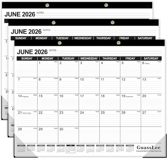 GuassLee Large Desk Calendar 2026, 3 Packs, 19 Months from Jun. 2026 to Dec. 2027, 22" x 17" Desk/Wall Calendar Hanging Planner with Julian Date, Notes, Corner Protectors for School Home Office
