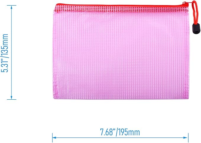 3 Pcs 5.31" x 7.68" B6 Sizes Mesh Zipper Pouch Bags, Mesh Bags with Zipper，Waterproof Clear Document Pouch for Organization Puzzles Travel, Office, Classroom Organization, B6 Red