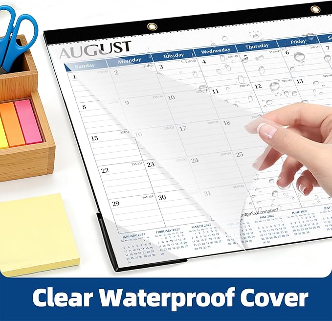 ZTX Desk Calendar 2026-2027,18 Months Calendar from July 2026 to December 2027,17" x 12" Large Calendars 2026-2027 Monthly Planner with Plastic Cover for Teacher Home Desk Top