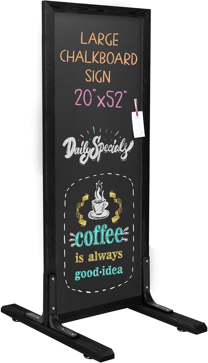 Ilyapa Large Chalk Board Sign - Free Standing Sidewalk Easel - Outdoor Menu for Restaurant, Food Truck, Party, or Wedding - 52x20 Inch - Black