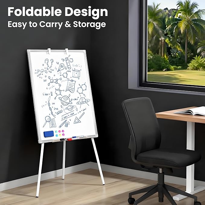 FORTUNO 36x24 Tripod Whiteboard, Magnetic Dry Erase Board with Stand,Height Adjustable Portable Sturdy White Board for Homeschool Office Classroom, White