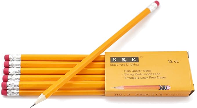 SKKSTATIONERY Pre-sharpened pencils, Pencils Sharpened with eraser top, 2 HB pencil, Back to school, 144/box.