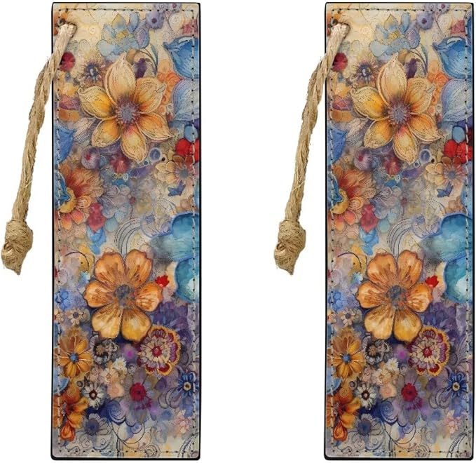 Vintage Flowers 2 PCS Leather Bookmarks for Women, Men, Book Lovers, Page Markers for Students Teachers Reading Bookmarks Accessories for Book Lovers