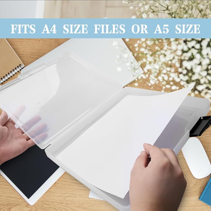 12 Pcs Clear A4 A5 File Box Document Plastic Storage Box with 48 Labels File Holder Organizer Box Paper Plastic Case Magazine Protector with Buckle Office School Supplies(Black)
