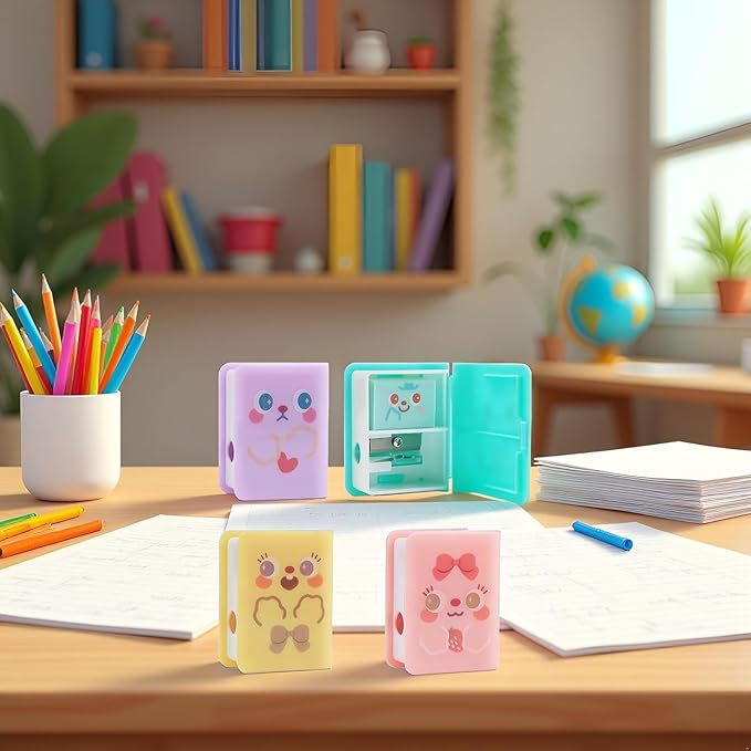 1Pc Multicolor Cute Dual Purpose Book Pencil Sharpener Eraser, Cute Cartoon Student Eraser Pencil Sharpener Writing and Correction Supplies