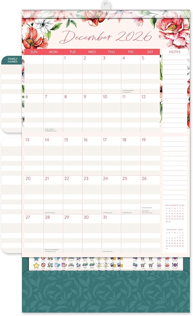 Orange Circle Studio 2026 Do It All Wall Calendar, Bella Flora, Family Monthly and Weekly Planner, Hanging Organizer, Aesthetic for Office, Home or School Use, Magnetic and Nail Hanging Options