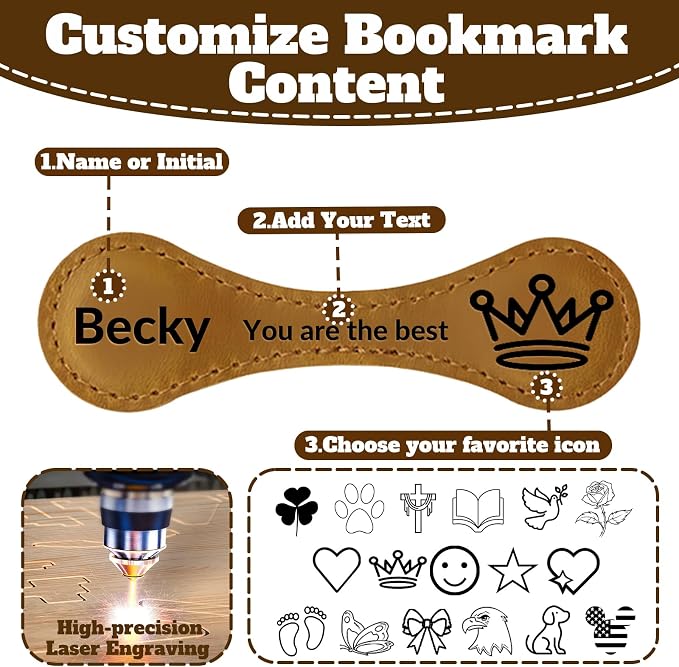Personalized Leather Magnetic Bookmarks for Women Custom Engraved Motivational Text Book Marker Clip Gift for Book Lover Readers Women Kids(Leather Magnetic Bookmark)