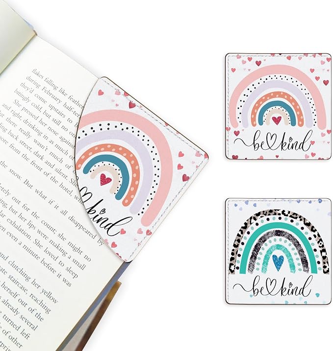 2 Pack Rainbow Leather Book Corner Bookmark, Durable Handmade Reading Accessories - Gifts for Readers, Women, Men, Teachers, Students