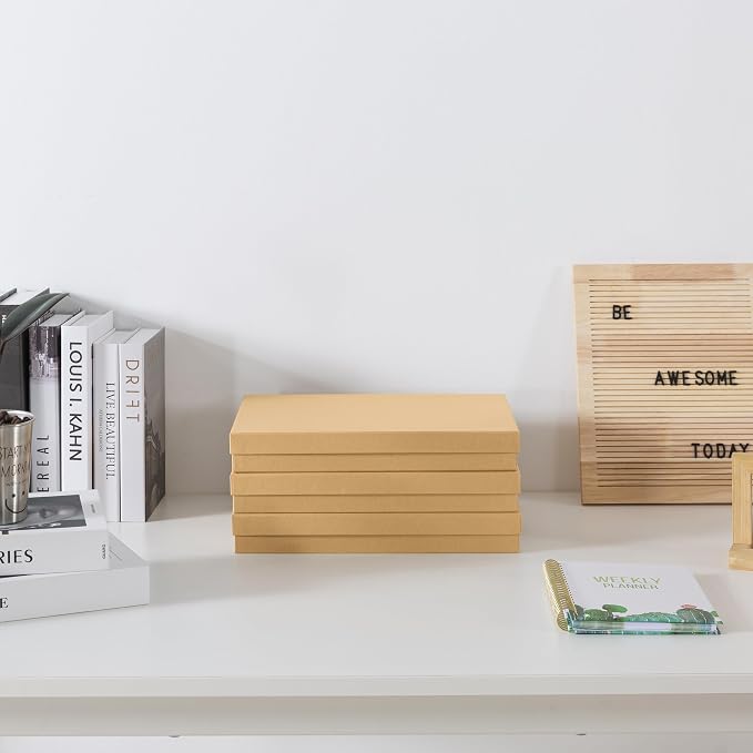 Soul & Lane Document Storage Boxes - Set of 3 (13.2" x 9.8" x 1.8"), Versatile Photo & Craft Organizer for Home Office, Stackable Cardboard Storage for Letters, Papers, Files & Memorabilia, Kraft
