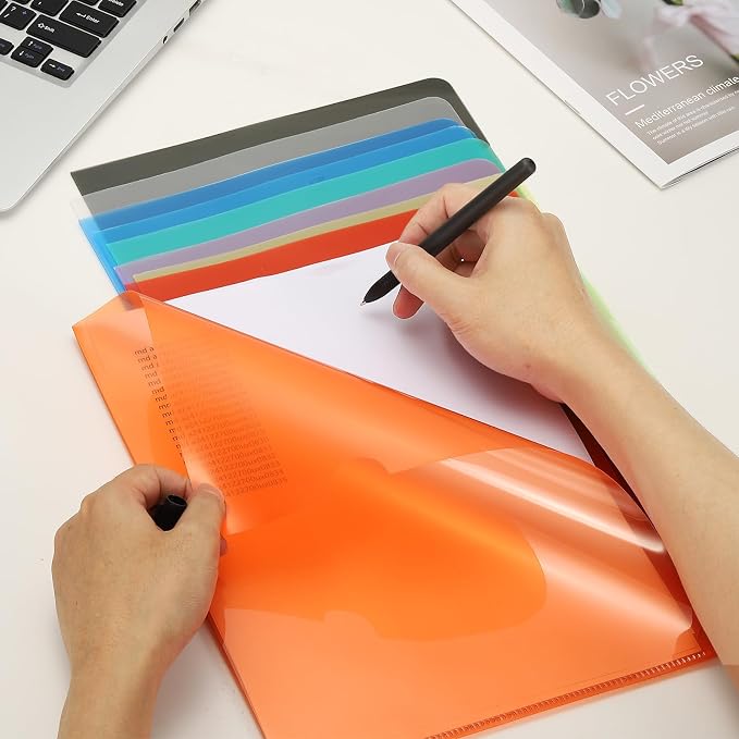PATIKIL A5 Plastic Folders, 15 Pack Clear Folders L Type Project Pockets Paper Document Jacket Sleeves L Shaped Transparent for Documents Plastic Office File, 6.3x8.8in, Blue