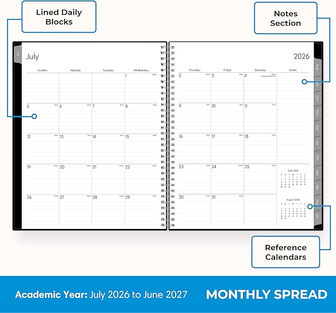 Blue Sky 2026-2027 Weekly and Monthly Academic Year Planner Calendar, July 2026 - June 2027, 7" x 9", Flexible Cover, Wirebound, Laminated Tabs, Enterprise