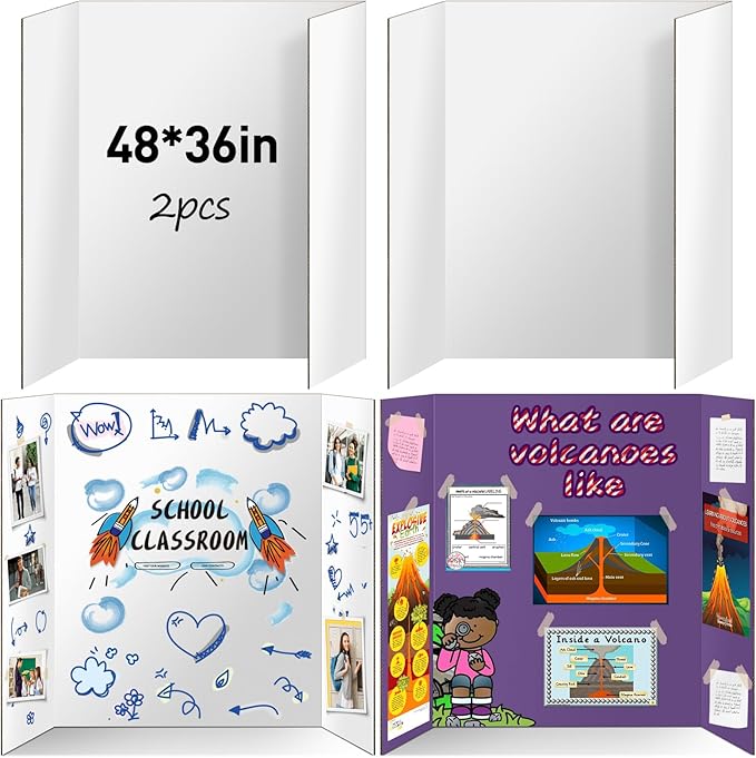 2 Pack Trifold Poster Board 48" X 36", IKAYAS Double Sided White Poster Boards, Science Fair Display Boards Posterboard for Mounting, Prints,Art,Display,Projects Classroom Supplies