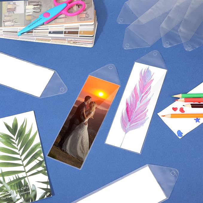 Blulu 110 Pieces 2x6 Inches Clear Bookmark Sleeves Plastic Bookmark Holder Blank Photo Booth Frames Vinyl Cover for Wedding Photo Strips Graduation Gift Office Party Favors
