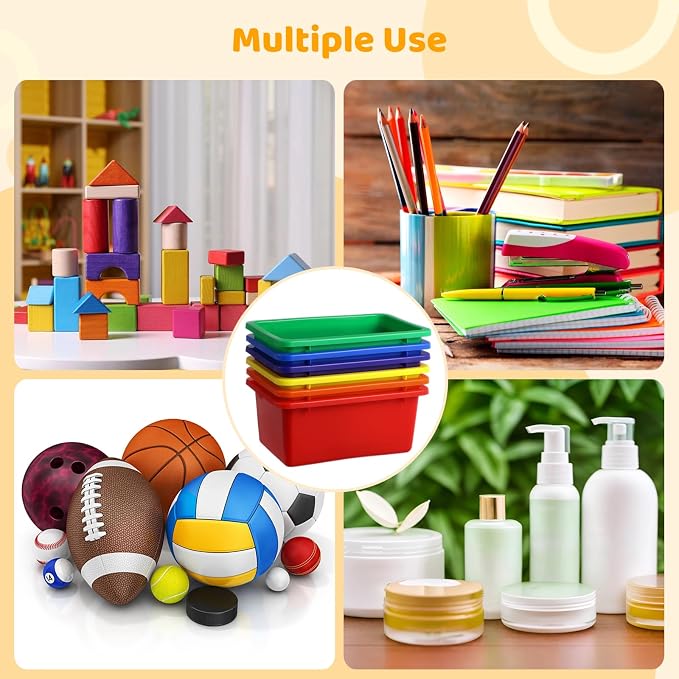 12 Pcs Plastic Cubby Bins with Labels, Plastic Storage Bins and 36 Self-Adhesive Labels, Office Storage Container Assorted Color, Stacking Home Organizer Bin, Classroom Toy Organizing Box