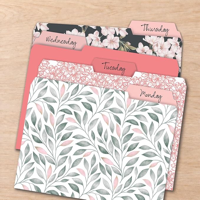 Current Charcoal & Coral File Folders Value Pack - Bulk Set of 24, 6 Pretty Decorative Designs, 1/3 Cut Tabs, Heavy-Duty Paper Stock, Office Supplies for Home & Work, 9-½” x 11-¾” Letter Size