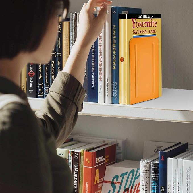 Acrimet Bookends for Shelves, Non-Skid Book Holder, Heavy Duty Book Stopper, Steel Metal Book Ends Storage for Home, Library, 6 7/8" H x 4" W x 4 1/2" D (Orange) (1 Pair / 2 Pieces)