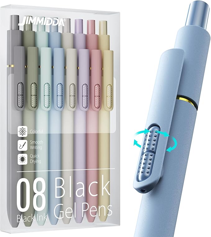 8Pcs Black Gel Pens - 0.7mm Medium Point Black Ink Pens | Smooth Writing - Quick Drying Retractable Pen for Men Women (Morandi - 8Pcs)