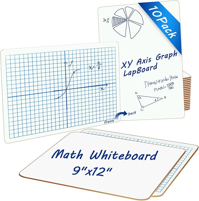 10 Pack Double Sided Dry Erase Lapboards- 9x12 Inch Mini Whiteboards with XY Coordinate Grid & Blank Back, Small Math Graphing White Boards Classroom Pack for Students and Teachers