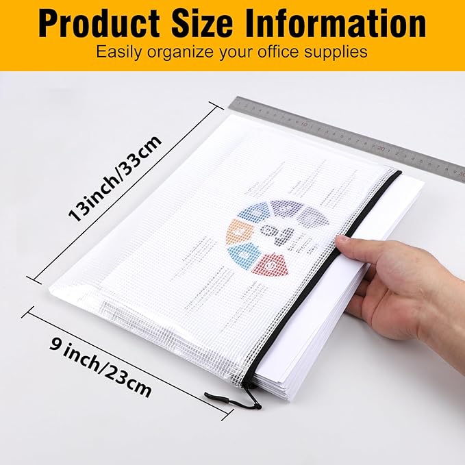 YOPCDJ 24pcs Large Mesh Zipper Pouch File Bags Reusable Zippered Pouches for Organizing Classroom, Board Game Storage, Puzzle Bags Black
