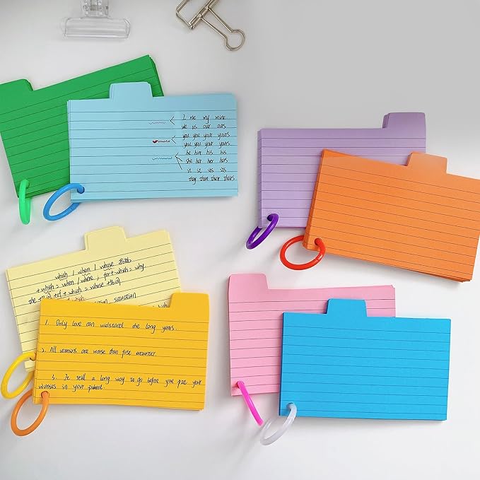 VANRA Index Card Holder 3x5 Flash Card Organizer Case 300 Colored Index Cards Bulk Blank Note Cards with Ring (Black)