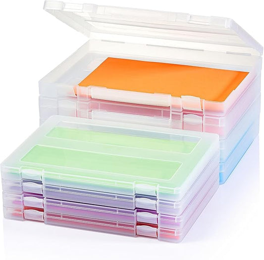 Denkee 8 Pack A4 Paper Organizer Box, Plastic Board Game Storage for Art Supplies 8.5" x 11" US Letter, Portable Scrapbook Paper Organizer Containers for Craft and Arts Storage (2 Inner Size)