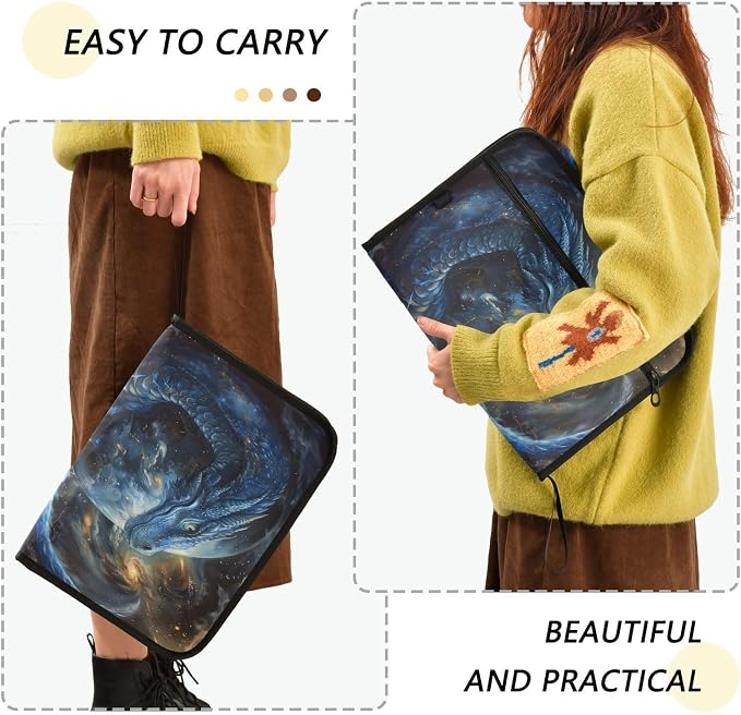 ALAZA Blue Dragon Galaxy 13 Pocket Expanding File Folder with Labels, Accordion File Folder File Organizer Letter A4 Paper for Office School Student