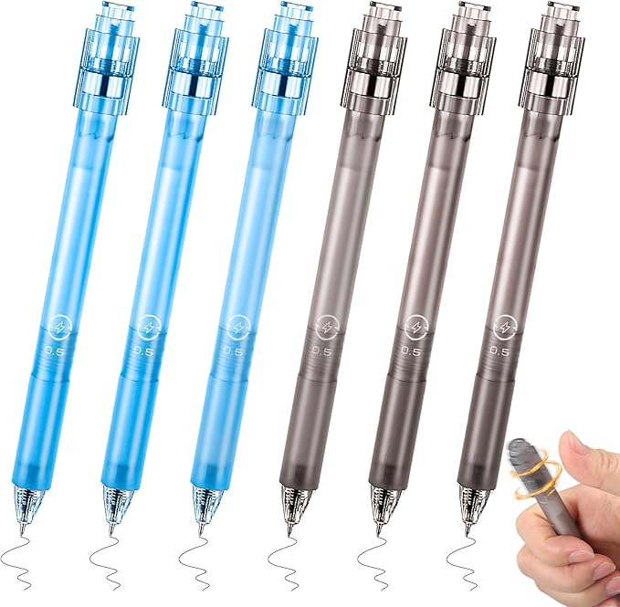 Crtiin 6 Pcs Fidget Spinner Pens for Adults Black Ink Gel Pens with Fidget Ball Stress Relief Pen Spinning Pen for Office Supplies Journaling (Hexagon,Dark Color)