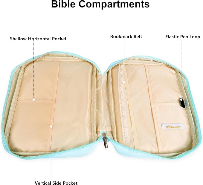 Faithful Hers Bible Covers for Women 2pcs Bible Case Set with Notebook Church Bag Bible Study Book Case with Handle Lightweight Nylon Carrying Bags Christmas Gift