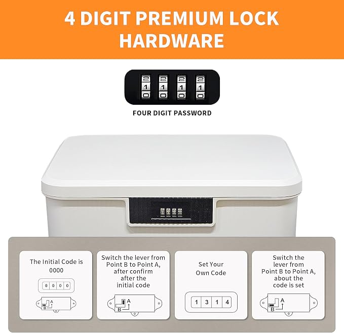 RUIAN Lockable Storage Container Bin, 4.2 Gallon Security Portable Combination Lock Plastic Box, Locked Security Box Suitable for Storing Important Items and Documents (Milk White)