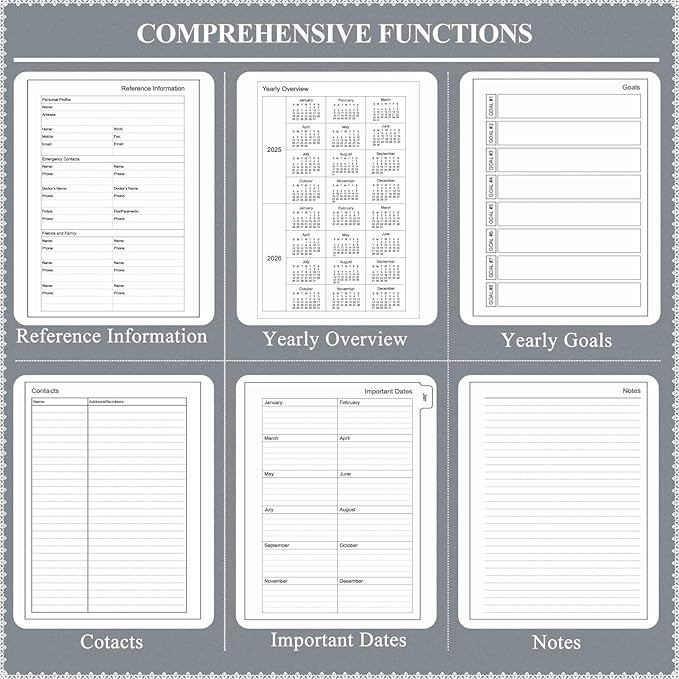 Tiankool Planner 2026, Jan 2026 - Dec 2026 Weekly Monthly Planner with 12 Monthly Tabs and Elastic Closure, Inner Pocket, Round Corner,5.8" x 8.25"- Grey