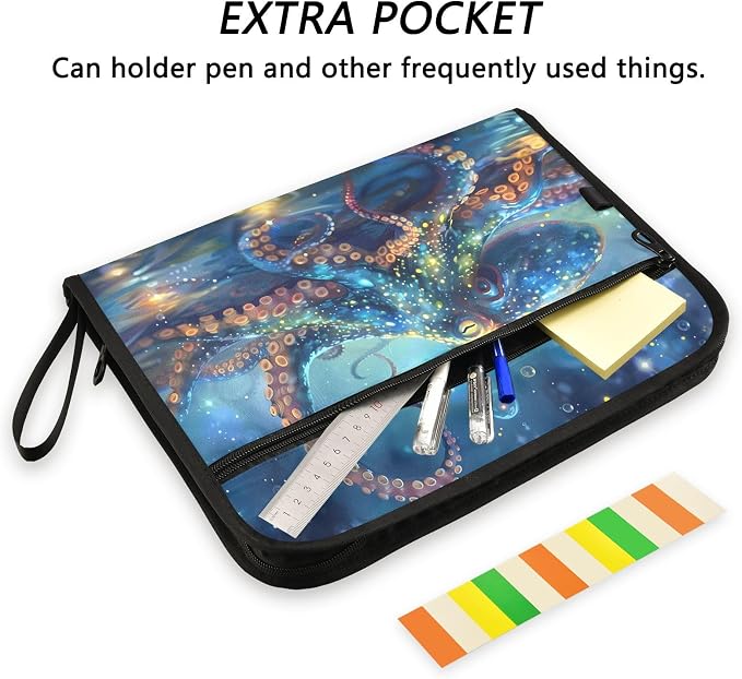 Expanding File Folder Octopusfish Blue Accordion File Organizer 13 Pockets Document Organizer with Zipper Labels A4 Letter Office Storage