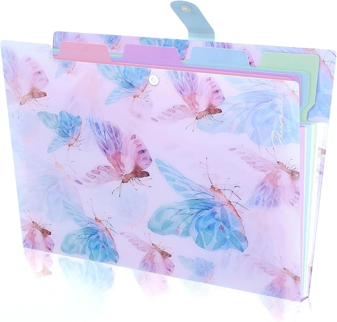 Folder Organizer Expanding File Folder Patternted - Accordion Document Organizer with 5 Pockets and Labels, Waterproof A4/Letter Size for School Office Home (Playful Butterflies)