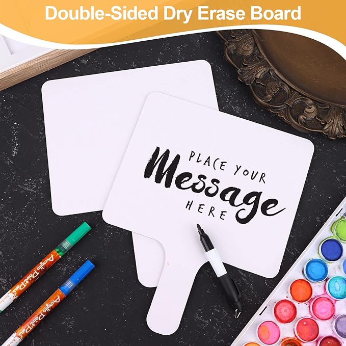 24 Pieces Dry Erase Answer Paddles Handheld Double Sided Paddles Mini White Boards Small White Board Dry Erase Signs Auction WhiteBoard for Students Teachers Classroom Voting Bridal Shower Games