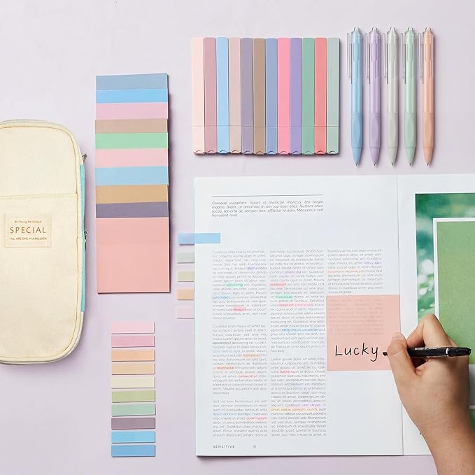 Jutom 39 Pcs Aesthetic Book Annotation Kit Highlighter with Pencil Case Bag Gel Pen Transparent Sticky Note Taking Bible Study College School Supplies(Mint Green,Cute Style)