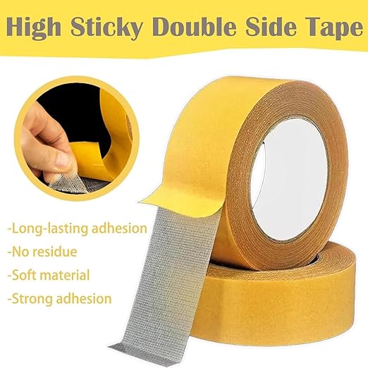 2Pack Double Sided Tape Heavy Duty, 1Inchx 33FT + 2Inch x 33FT(10m), High Adhesive Strength Mesh Double-Sided Duct Tape, Double Sided Fabric Tape Heavy Duty for Walls, Carpet Tape for Area Rugs
