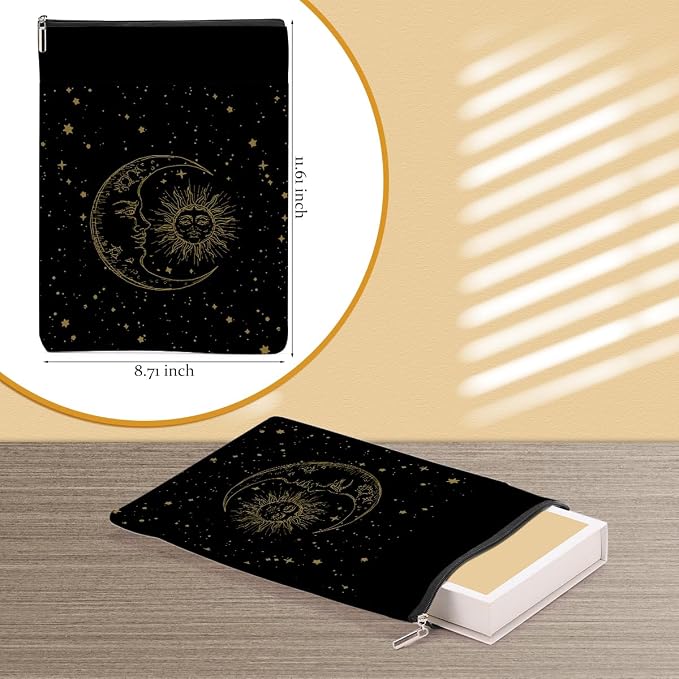 Sun and Moon Witchy Book Sleeve - Hippie Cover Protector With Zipper and Front Pocket - Pouch Accessories for Readers - Astrology Gifts for Women