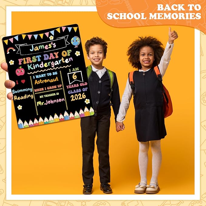 AmazingSpark First and Last Day of School Sign Board Double Sided 1st Back to School Supplies 10"x12" for Kids Preschool Kindergarten Chalk Board, Cute Crayon Retro Groovy Photo Reusable(Vintage)