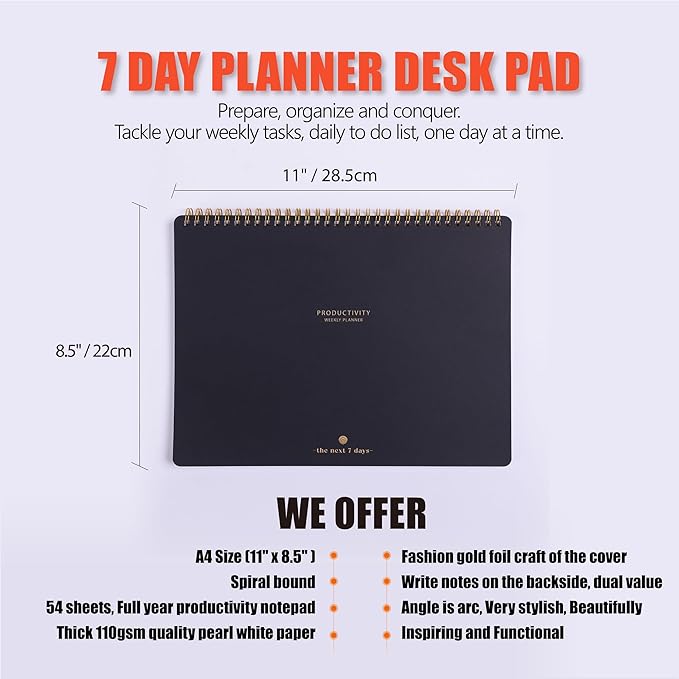 Weekly Planner Notepad-Minimalist 7-Day To Do List, 54 Sheets Dashboard Desktop Planner to Organizes Your Schedule, Set Goals, Track Habits & Daily 3 Priority - Annual Productivity Work Planner