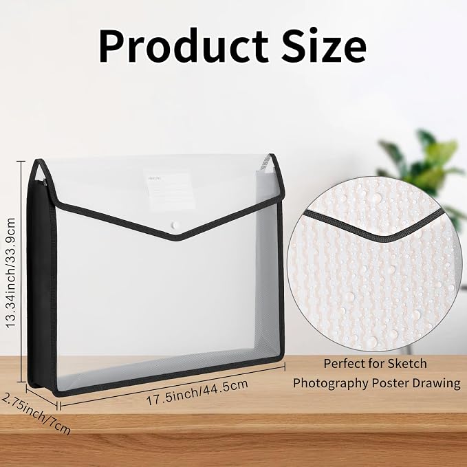 3 Pcs 11 x 17 Inch Expandable Tabloid Size Document Folder with Label A3 Plastic Folders for Documents Expanding File Wallet Envelope Size (3, Black)